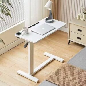 Mobile Adjustable Laptop table with lever (with wheels)  Available only in white