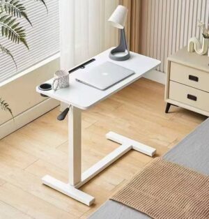 Mobile Adjustable Laptop table with lever (with wheels)  Available only in white